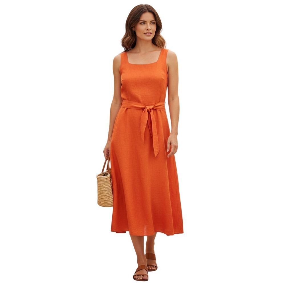 Coldwater Creek Orange NWOT - 100% Silk Sleeveless Midi Dress Women's Size 10